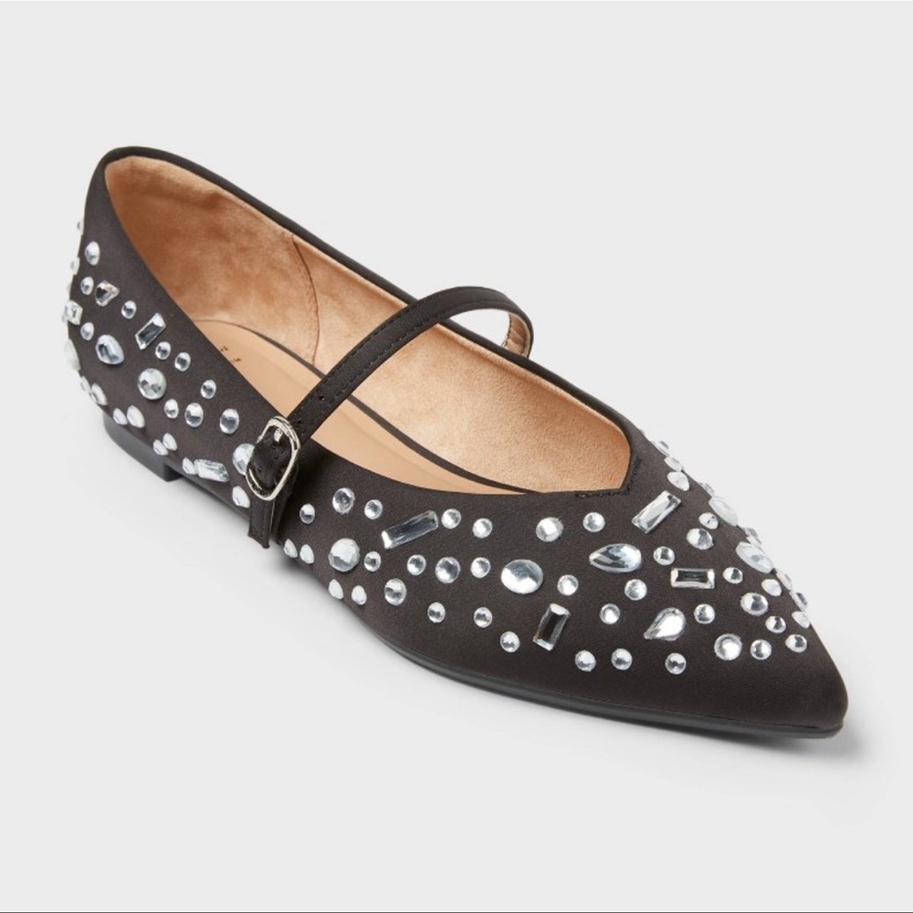 a new day Black Embellished Flats